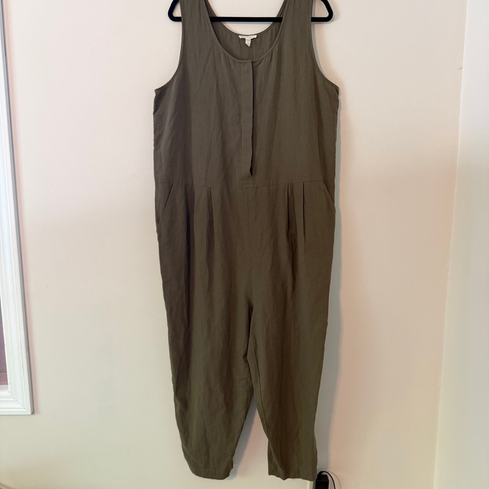 Eileen Fisher Cotton Linen Ramie Blend Drop Crotch Sleeveless Jumpsuit Size Lg